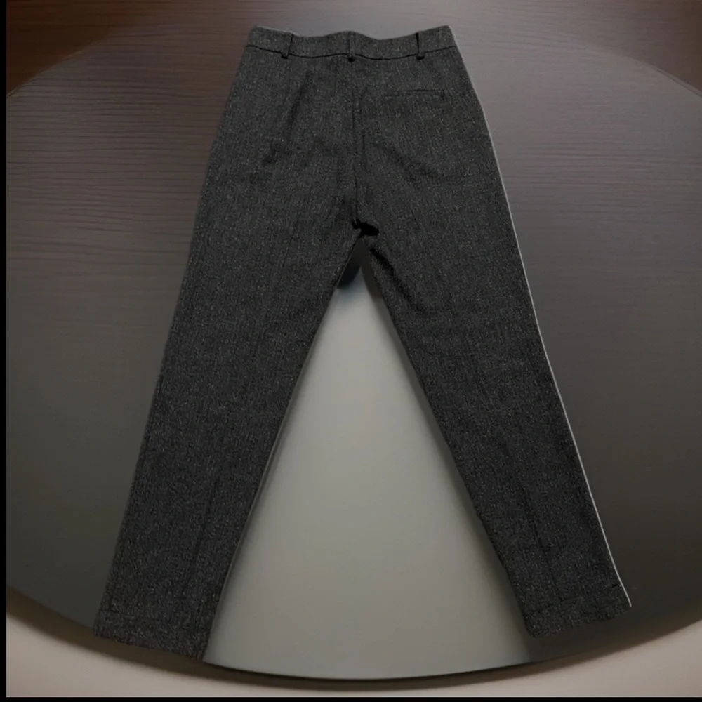 Zara Basic Side Pockets W/Front Zip, Button, & Metallic Hook Wool Grey Trousers